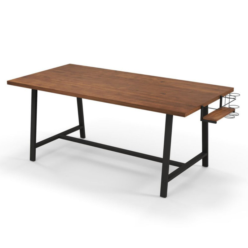 72 Inch Dining Table Rectangular Kitchen Table With 2-Bottle Wine Rack For 5-7