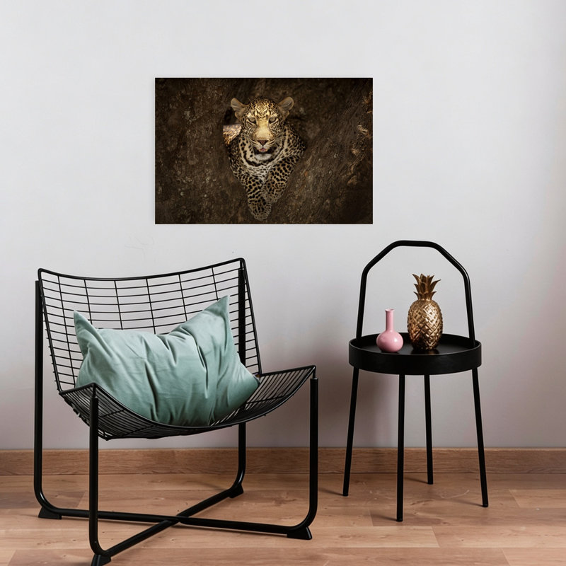 Watchful Leopard In Tree Abstract Contemporary Forest Landscape Wall Art Print by Ozkan Ozmen / - Wrapped Canvas Print
