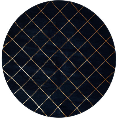 Contemporary Etowah Area Rug Navy Blue and Gold Color