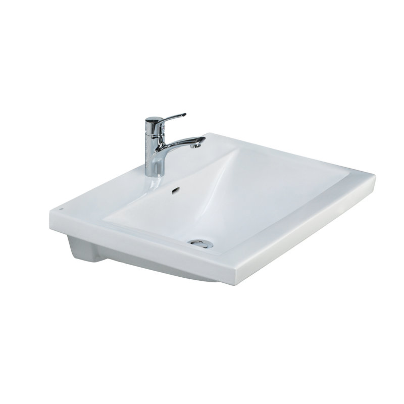 Lavabo de salle de bain mural rectangulaire en porcelaine vitreuse avec trop-plein Mistral, Simple