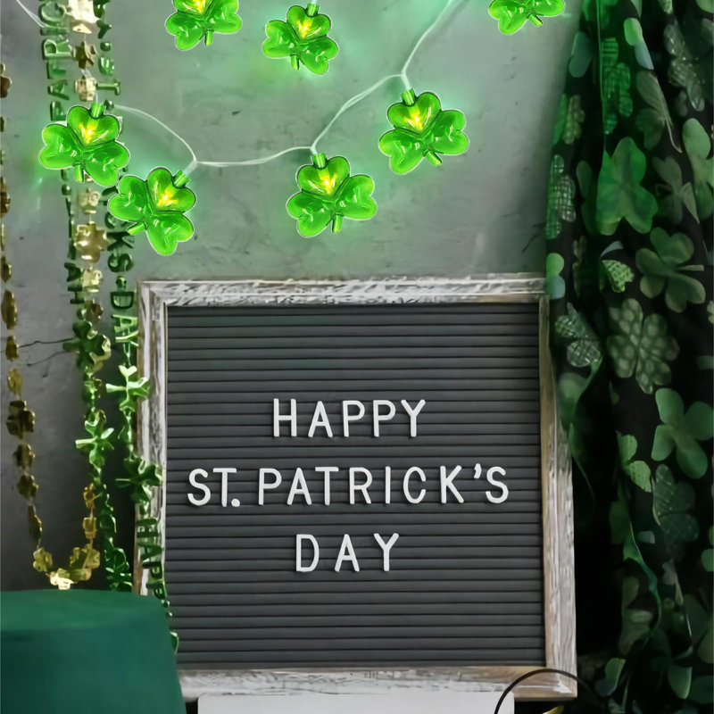 8.5FT Shamrock String Lights with 10 Clover Green Lights for St. Patrick's Day Decor