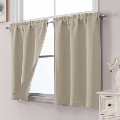 Short Blackout Curtains 24 Inch Length - Small Room Darkening Thermal Insulated Half Window Curtains for Kitchen Basement Cabinet Camper Bathroom, 2 Panels, 30Wx24L, Biscotti Beige