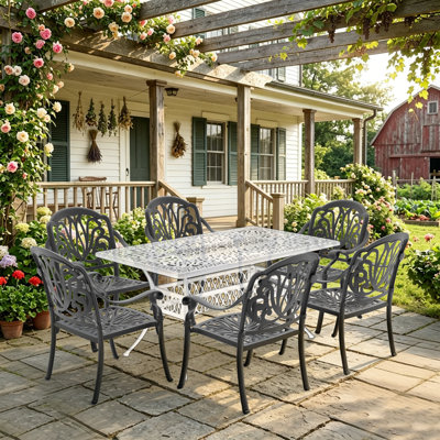 Ensemble de 6 chaises de jardin empilables avec accoudoirs et coussins bruns