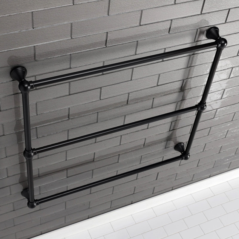 Kingston Brass Maximilien 30-Inch Wall Mount 3-Bar Towel Rack, 32" H x 36" W x 3" D, Matte Black