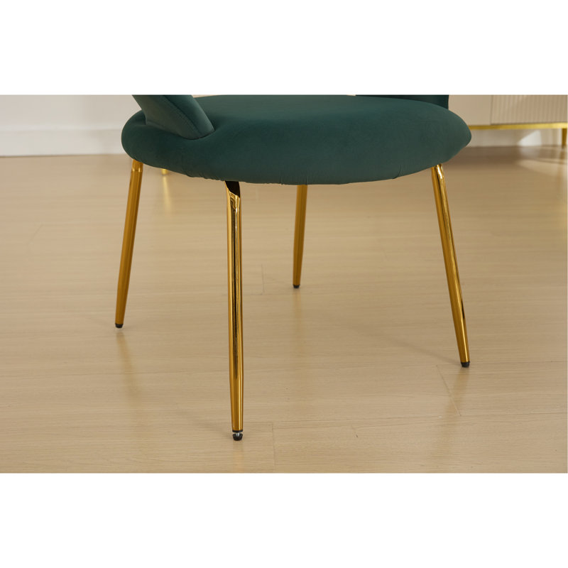 Meshea Dining Chair with Sleek Metal Legs, Velours vert, Ensemble de 1