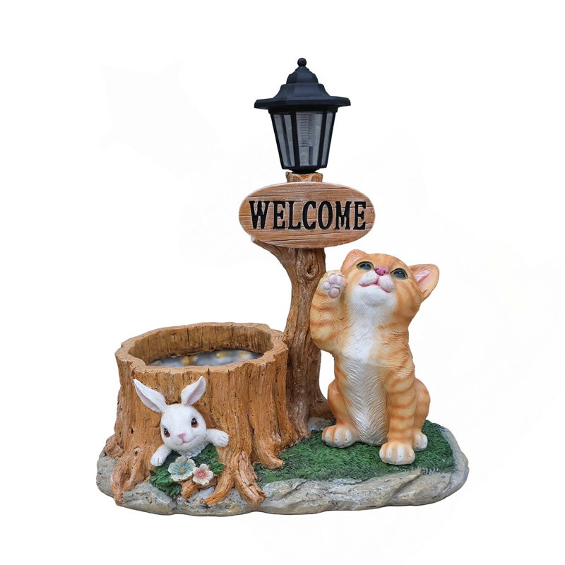 Cute Cat Planter Statue Garden Decor