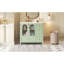 Armoire de salle de bain 36 po avec texture gaufrée, quatre tiroirs, deux portes en verre, deux compartiments, couleur turquoise fraîche, poignées modernes, design fonctionnel et silencieux