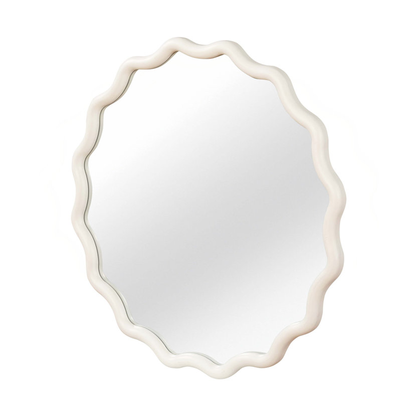 Wavy Round Solid Wood Frame Decorative Mirror,For Bedroom, Bathroom, Living Room, Entryway, White, 30" x 30"