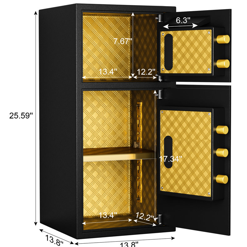Coffre-fort numérique à pièces de 7 pieds cubes (198 litres) à double porte avec sac étanche, double alarme, code caché, acier épais, protection contre l'effraction, fixation murale ou au sol pour la maison, le bureau ou l'hôtel.