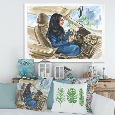Femme arabe conduisant une voiture I - peinture sur toile