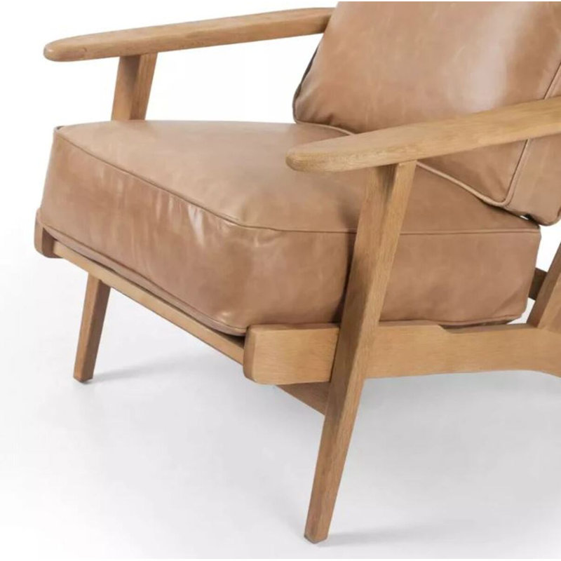 Fayuel Top Grain Leather Lounge Chair, Natural