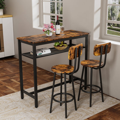 Table de bar, équipée de 2 tabourets de bar, avec dossier et cloison