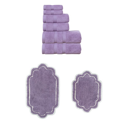 Ensemble de 6 serviettes de bain et de tapis de bain 2 pièces Talbert, 100% coton doux (ensemble de 8)