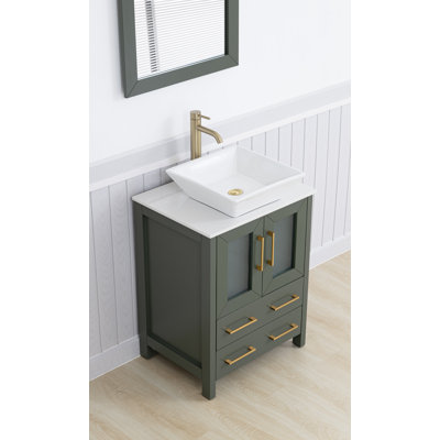 Knutsen 24'' Single Bathroom Vanity with Engineered Marble Top with Mirror