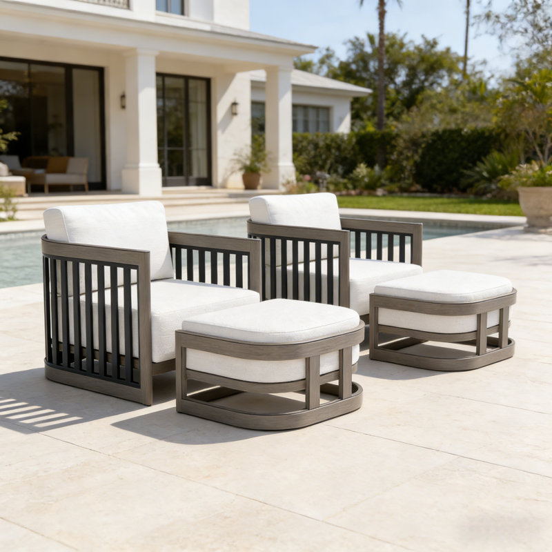 Fauteuils club avec repose-pieds et coussins Sereno, Gris