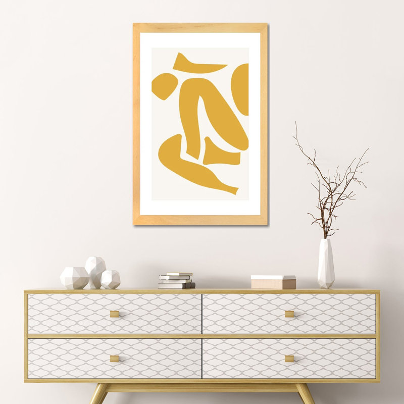 « Déconstruit jaune » par Mambo art studio-impression, H 24 po x l 16 po x P 1 po, Toile avec cadre en bois beige, Blanc