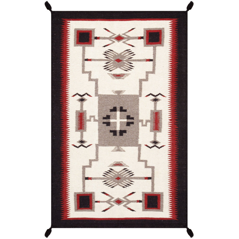 Rectangle Tuscany Southwestern Handmade Flatweave Wool Area Rug in Red/White/Brown, Rectangle 3'2" x 5"