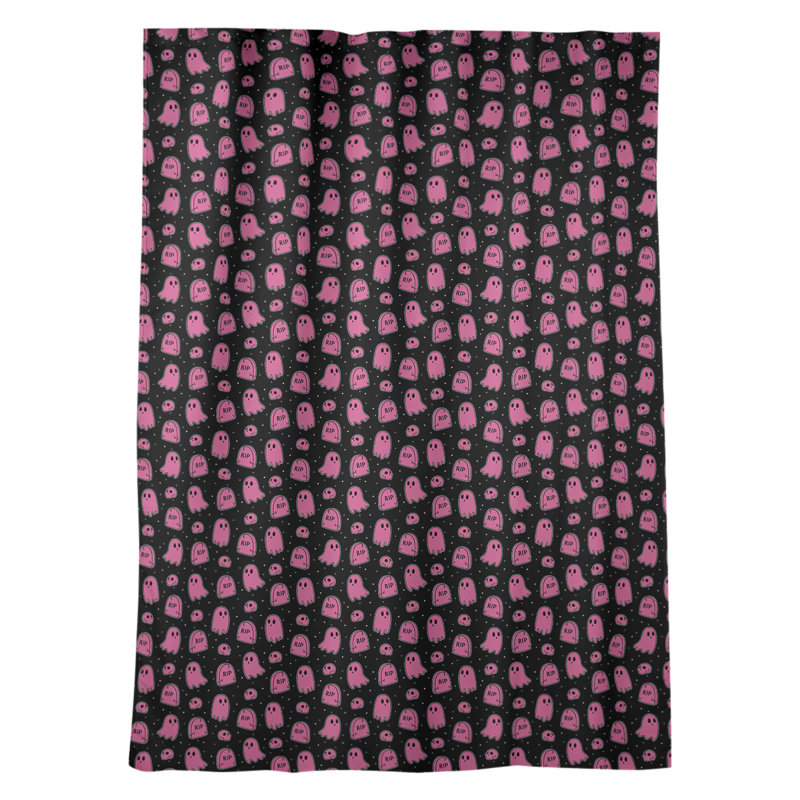 Panneau de rideau simple avec passe-tringle ghost, Noir / rose
