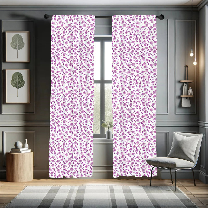 Flower Semi-Sheer Rod Pocket Curtain Panels, 28" x 95", Violet