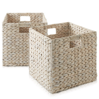 Hyacinth Storage Shelf Cubes - Whitewash Wicker Baskets - Set of 2