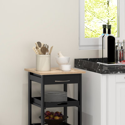 Slim Kitchen Island Rolling Trolley with Drawer and wheels, Black