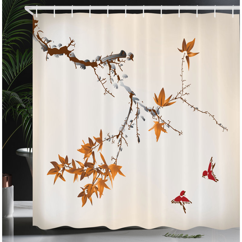 Ensemble de rideau de douche japonais + crochets, H 70 po x l 69 po, Rouge abricot