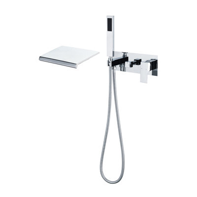 Robinet de baignoire mural à effet cascade en chrome poli avec douchette