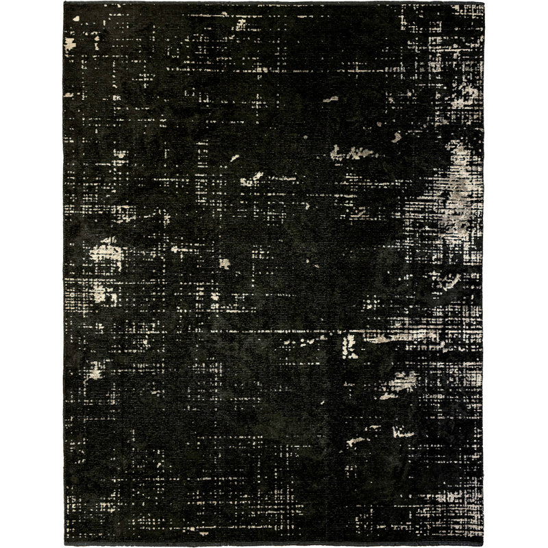Tapis noir en coton à motif abstrait Rapture, Rectangle 7 pi 10 po x 9 pi 10 po