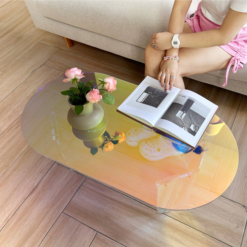Juleon Acrylic Coffee Table, 14.2" H x 37.4" L x 19.7" W, Iridescent