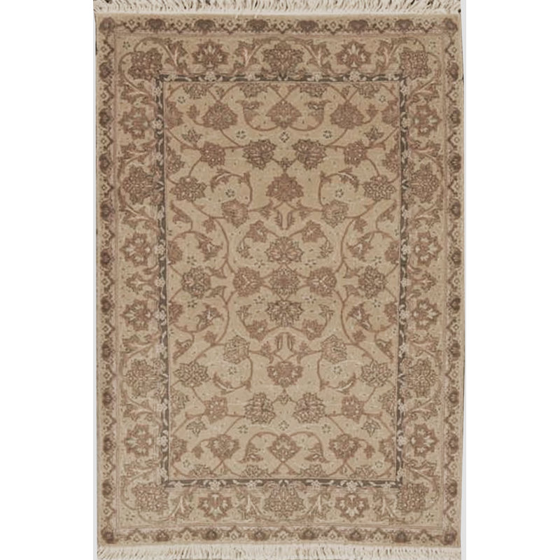 Tapis doré et beige noué à la main de haute qualité