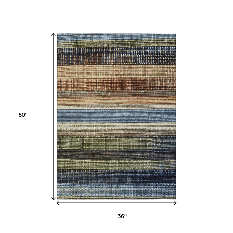 Tapis intérieur lavable rayé bleu et brun 3 pi x 5 pi