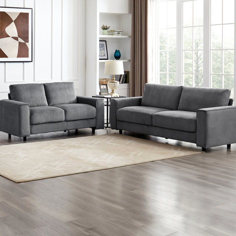 4 modulaires en velours côtelé gris, style minimaliste moderne, tissu doux, structure, pour 2 sièges à la maison, salon approprié
