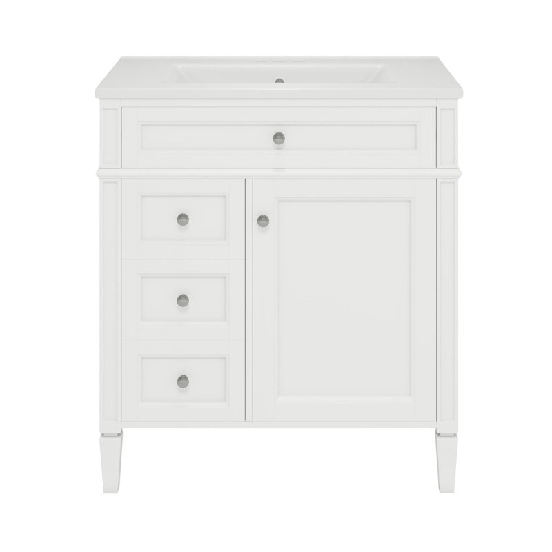Meuble-lavabo simple 30 po avec lavabo supérieur, Argent argent, Blanc