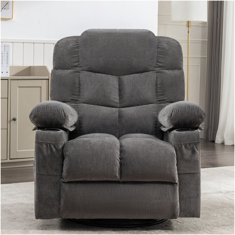 Massage Rocker Recliner Chair Rocking Chairs For Adults Oversized With 2 Cup Holders, USB Charge Port Soft Features A Manual Massage And Heat.(A+B)GREY