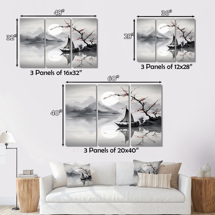 Millwood Pines Asian Art Sailboat Sumi IV On Canvas 3 Pieces Print ...