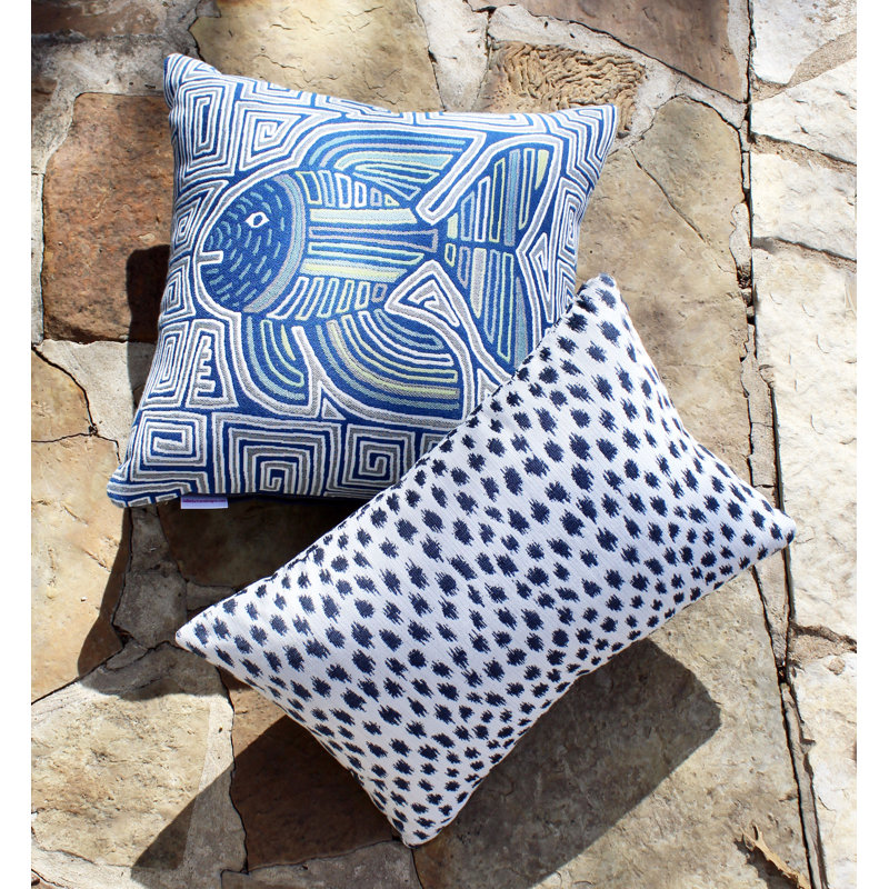 Sallie Duncan Designs Square Indoor/Outdoor Pillow Cover & Insert, Blue/Gray/Lime Green
