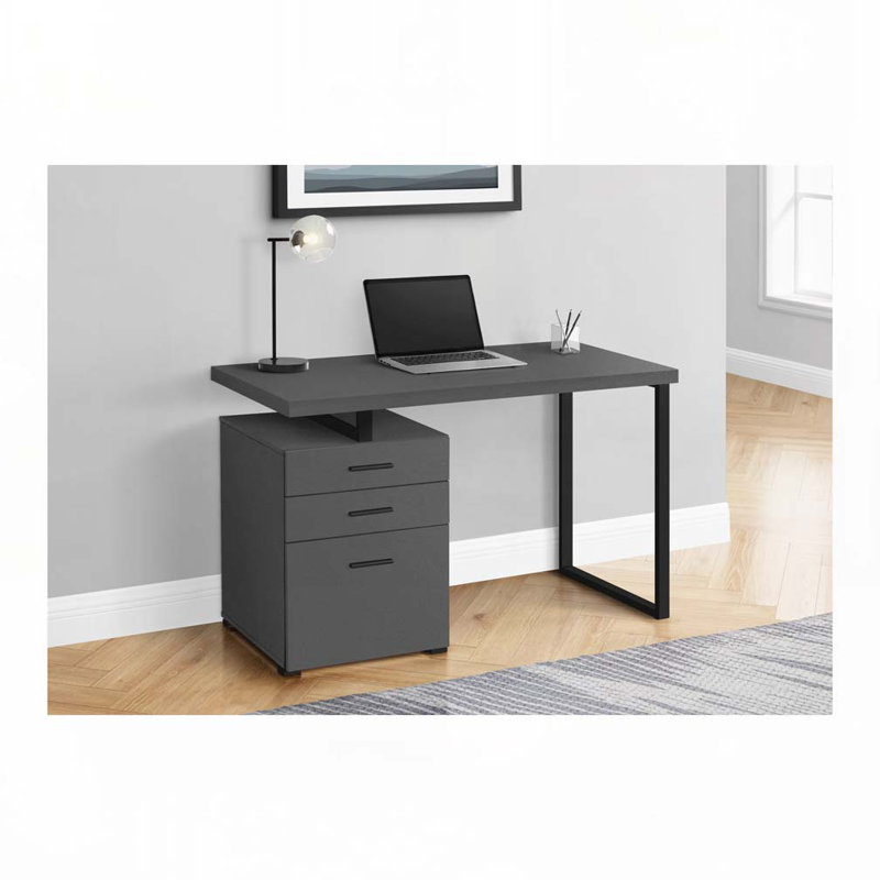 Bureau d'ordinateur à domicile avec 3 tiroirs de rangement, Gris foncé / Noir