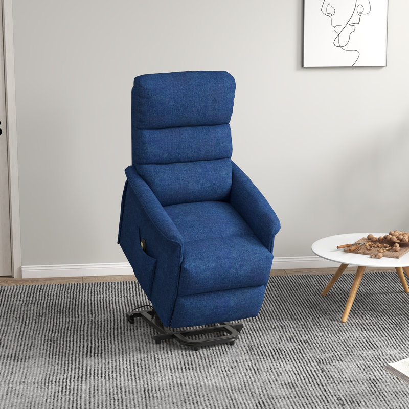 Forester Upholstered Lift Assist Power Recliner, Blue Polyester