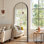 Miroir arqué pleine longueur, grand miroir de plancher avec cadre suspendu ou miroir mural incliné
