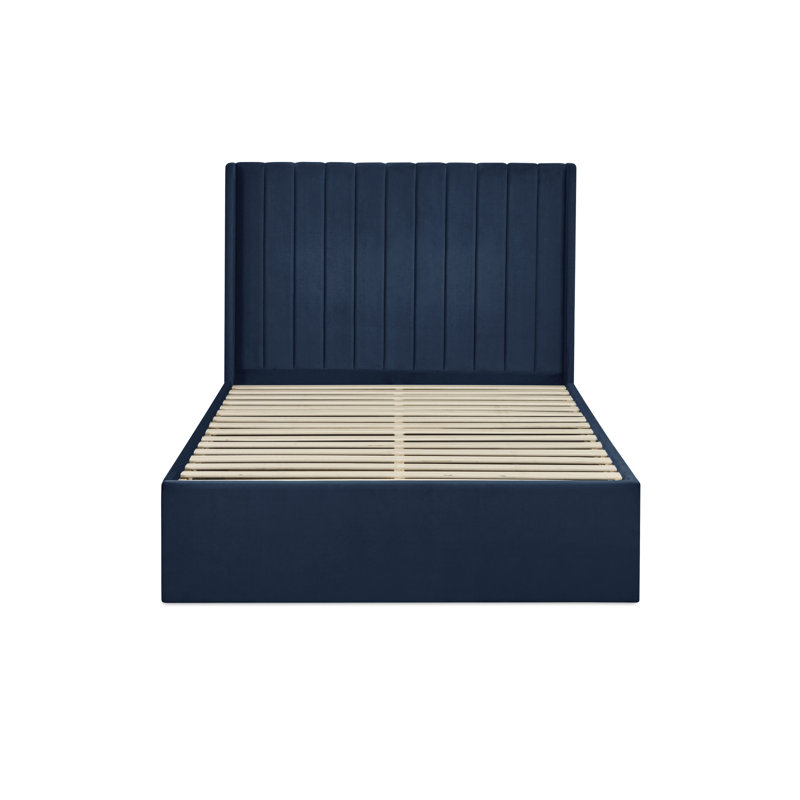 Upholstered Velvet Footboard Storage Ottoman Bed, Kingsize (5'), Blue