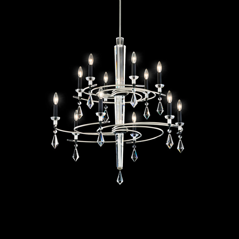 Tempest 12 Light Crystal LED Chandelier, Black/Soft Silver