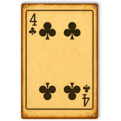 4 of Clubs Metal Poster by DC | Vintage Tin Sign Wall Art for Indoor Use | 12x18" Rust-Free Aluminum Decor for Cards | UV Protected & Weatherproof Print | Made in USA