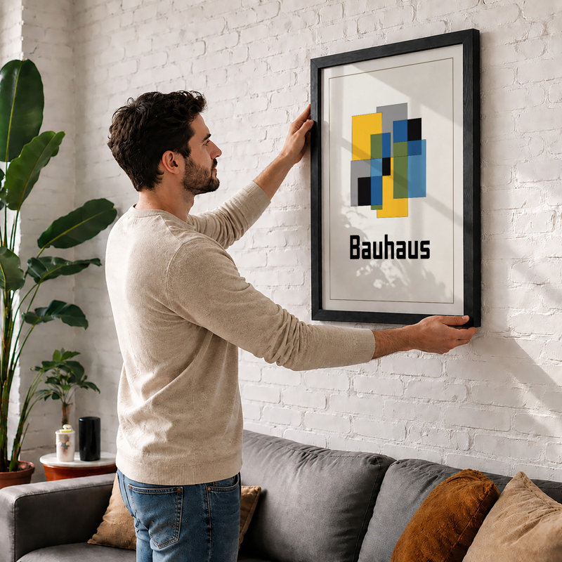 Bauhaus Composition Geometric - Framed Print, A4 - 29.7 x 21.0 cm, Black