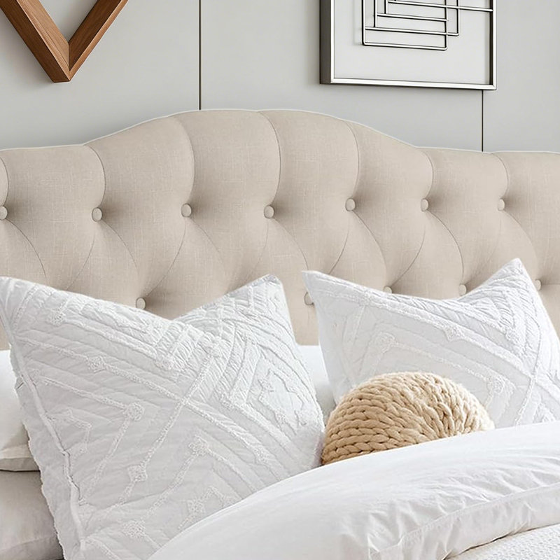 Tête de lit tapissier, tête de lit en bois massif avec pieds en bois, tête de lit en tissu au design moderne, Beige