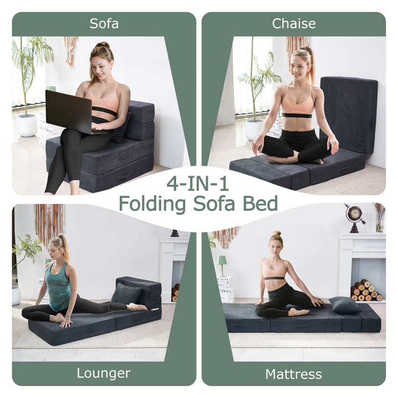 Convertible Sofa Sleeper, Single Size Foldable Floor Couch Bed, Dark Gray, Floor Couch Single 26"
