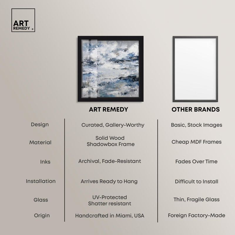 Art mural bleu Misty Morning II par Art Remedy, cadre noir, 17 x 17, H 17 po x l 17 po, Structure noire