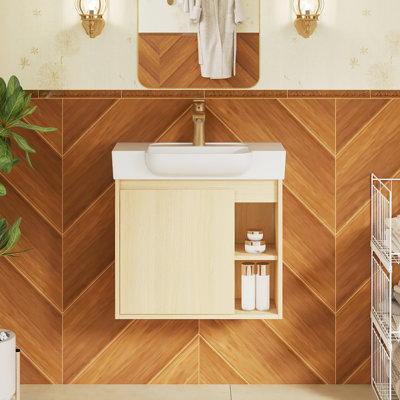 23.6'' Wall Mounted Single Sink Bathroom Vanity with Ceramic Top