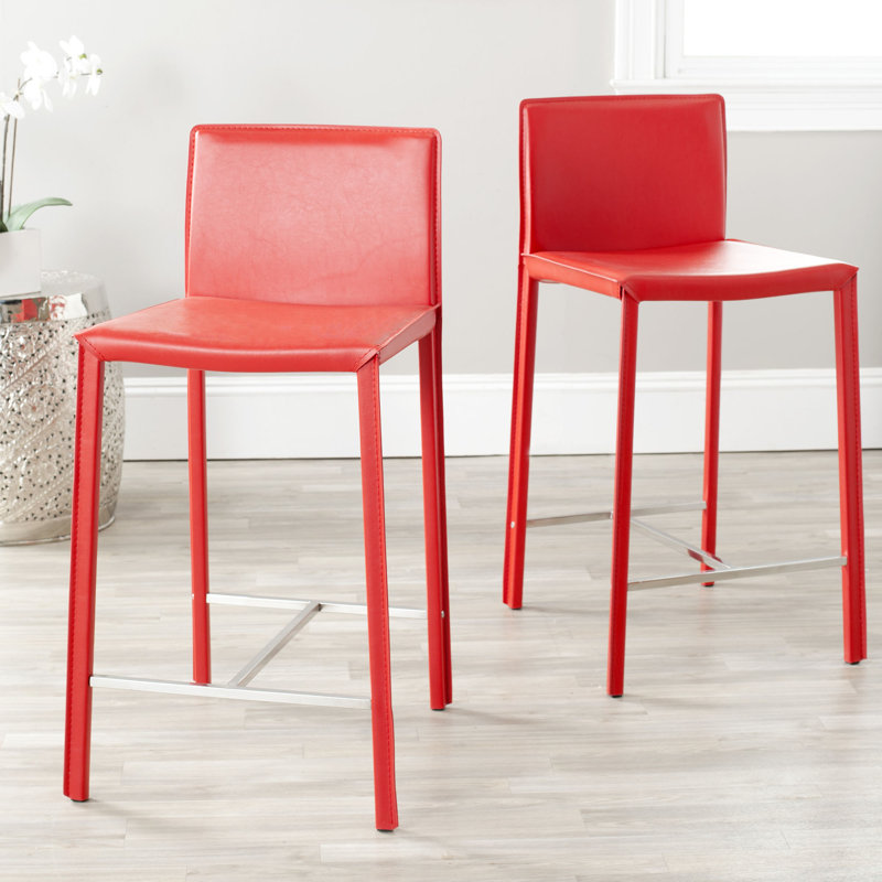 Anneriet Upholstered Counter Stool with Metal Frame, Red, Counter Stool (24" Seat Height)