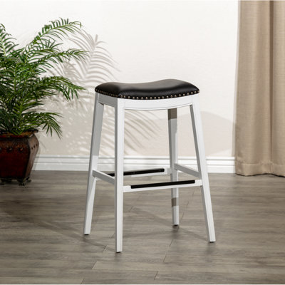 Tabouret de bar de 30 po, blanc avec cuir noir, fabriqué pour une utilisation durable dans la cuisine et le siège en cuir, élégant ou de bar confortable, structure en bois franc robuste