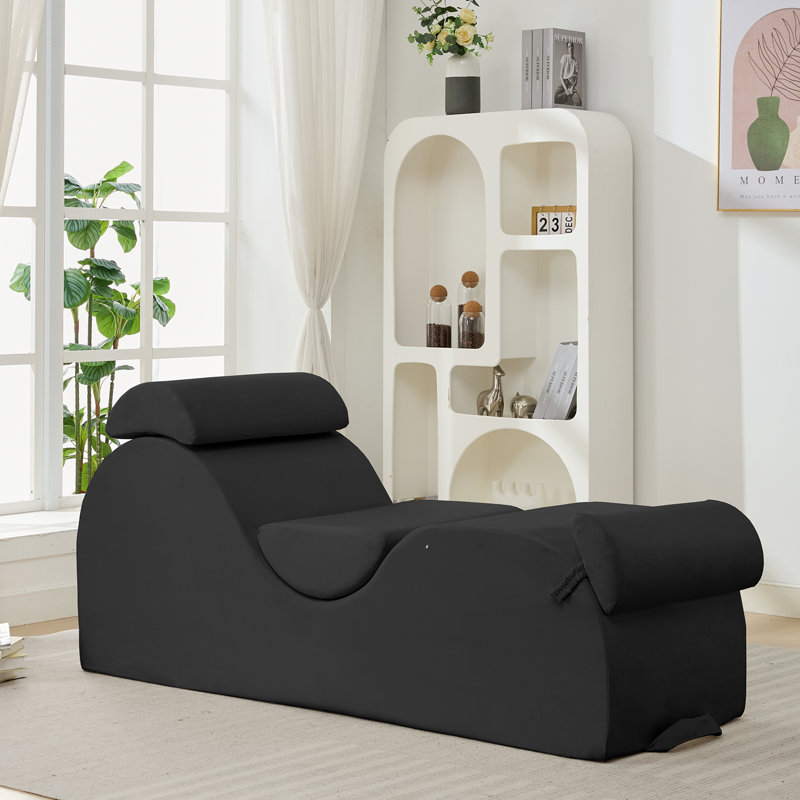   Wrought Studio™ Velvet Chaise Lounge Chair Indoor for Adults,Curved Yoga Sofa with Headrest,for Relaxation,Stretching&Exercise